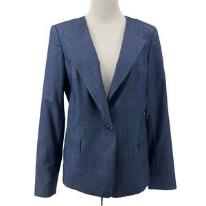 Lafayette 148 NY Blue Virgin Wool Viscose Blend Blazer Sz 8 One Button